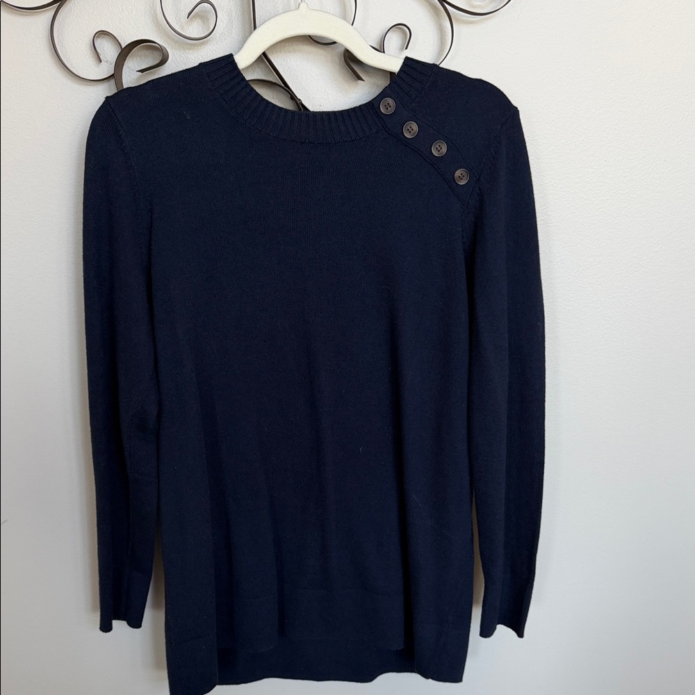 LOFT Dark Blue Sweater with Button Accents